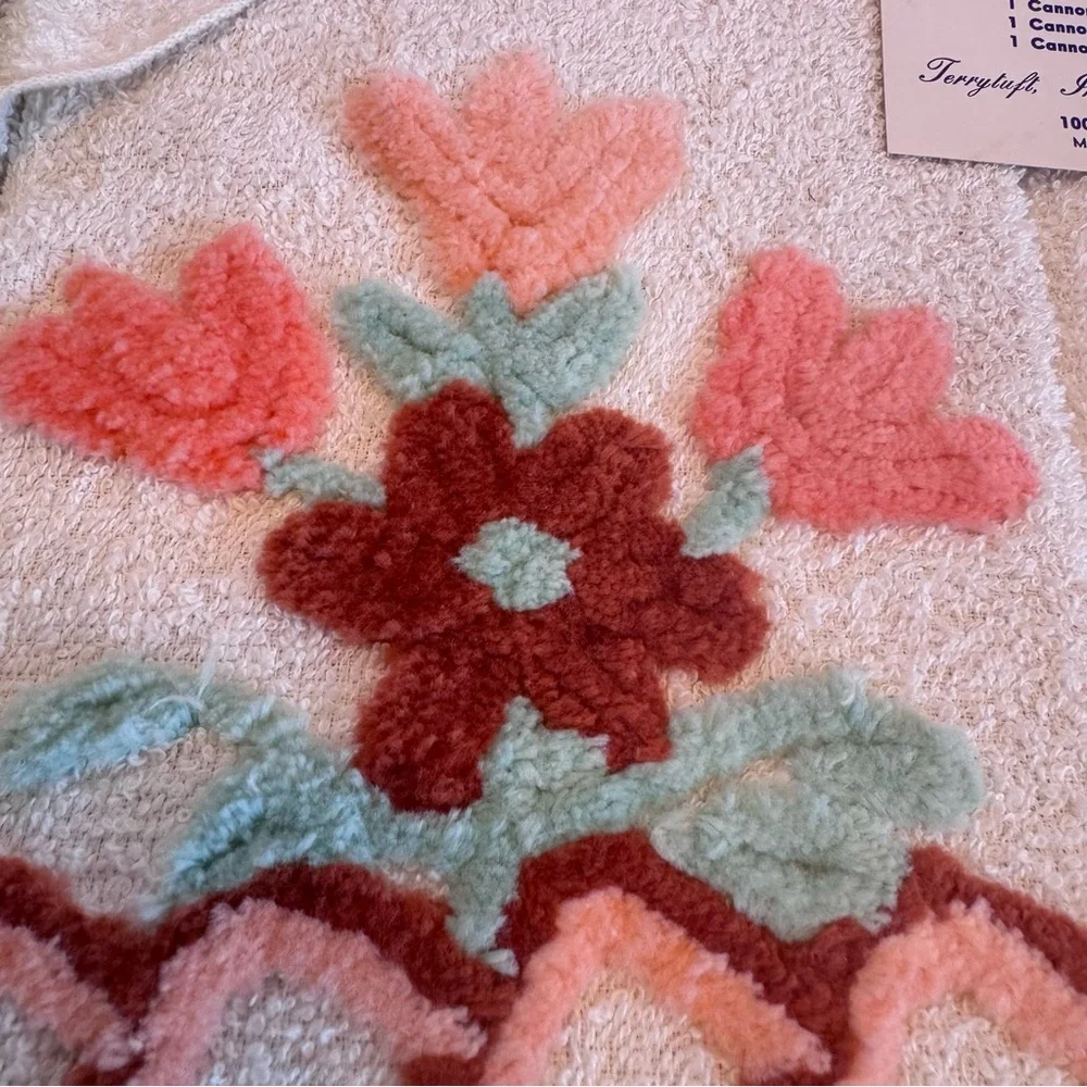 Vintage Terrytuft Cannon Bath Towel‎ Wash Hand Towel Set Floral Chenille New